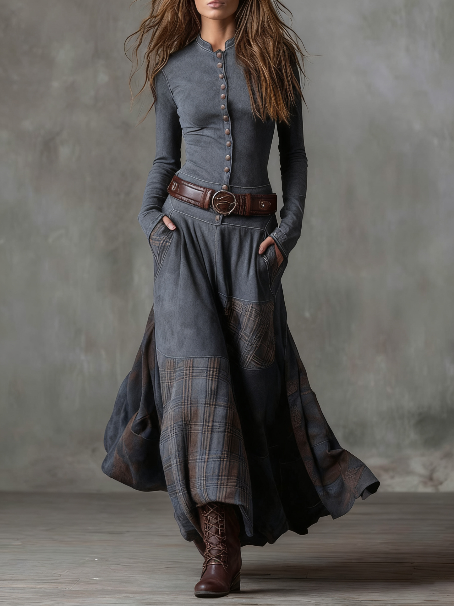 Azucena ║ Vestido maxi de ante con cinturón