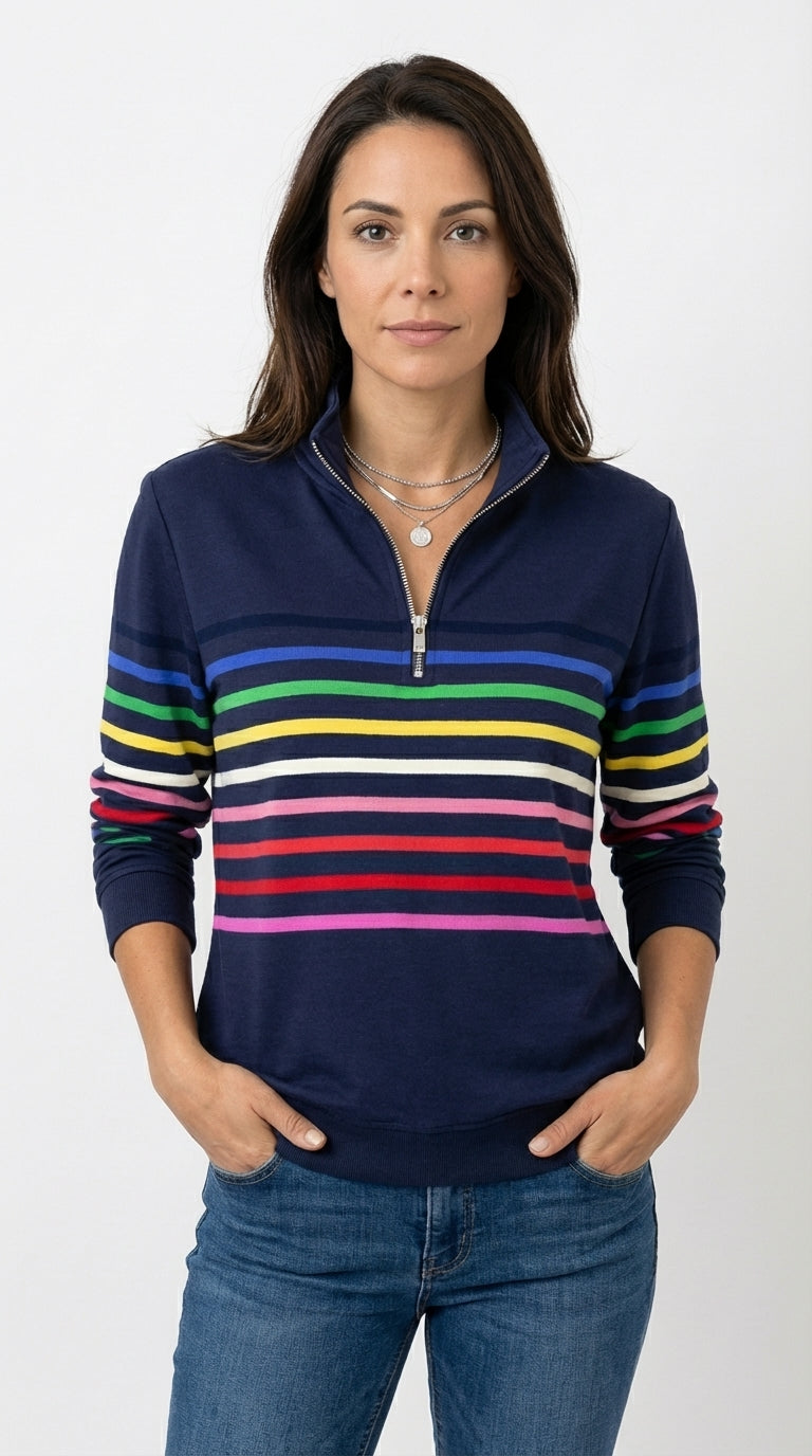 Carla - Sudadera Mujer Casual con Cremallera y Rayas Multicolor