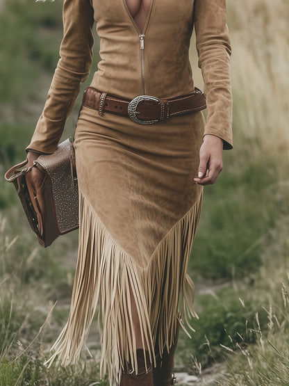 Valencia · Vestido de ante con flecos