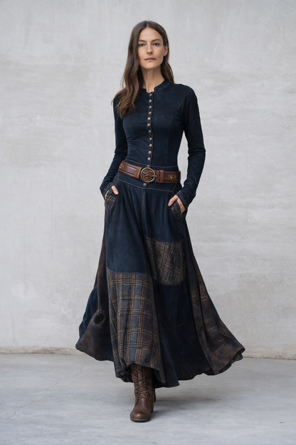 Elisa | Vestido maxi de ante con cinturón