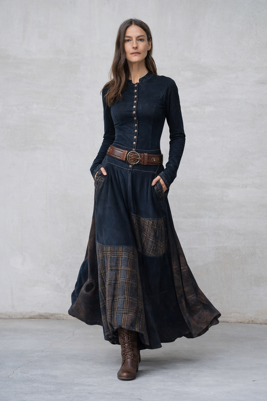 Elisa | Vestido maxi de ante con cinturón