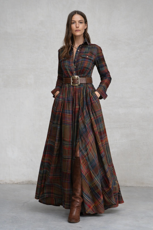 Beatriz ║ Vestido largo de cuadros con cinturón
