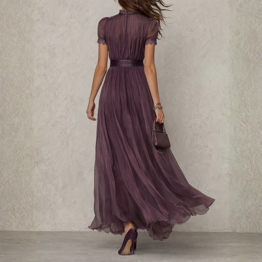 Vivienne | Vestido largo de gasa con ribete de encaje