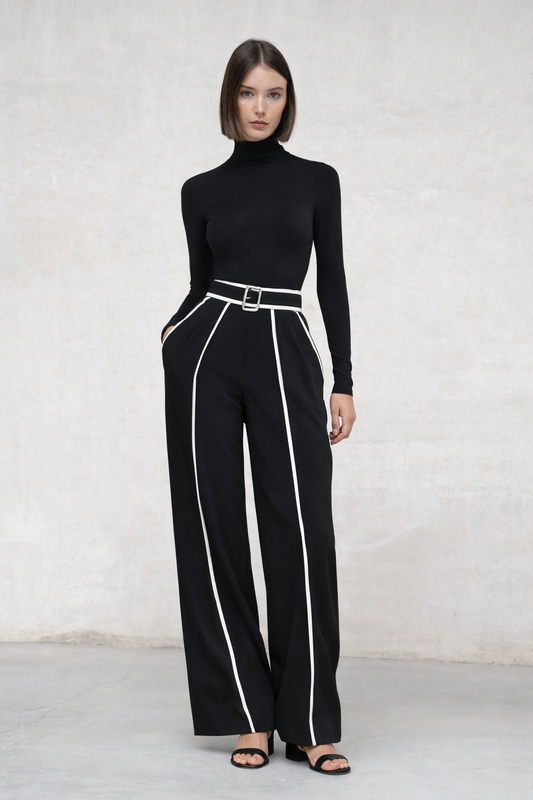 Emma ❘ Conjunto elegante de dos piezas con cuello alto y pantalón ancho