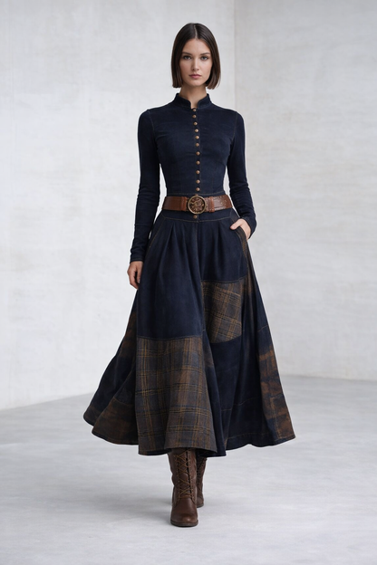 Azucena ║ Vestido maxi de ante con cinturón