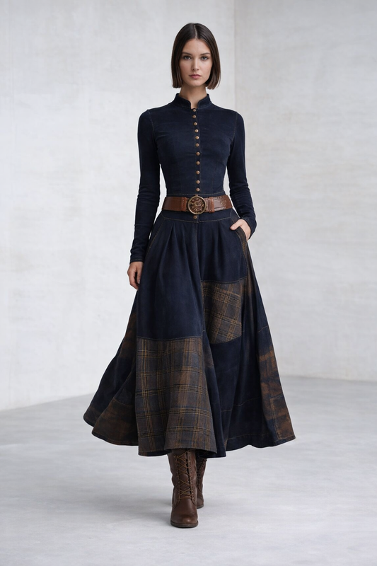 Azucena ║ Vestido maxi de ante con cinturón