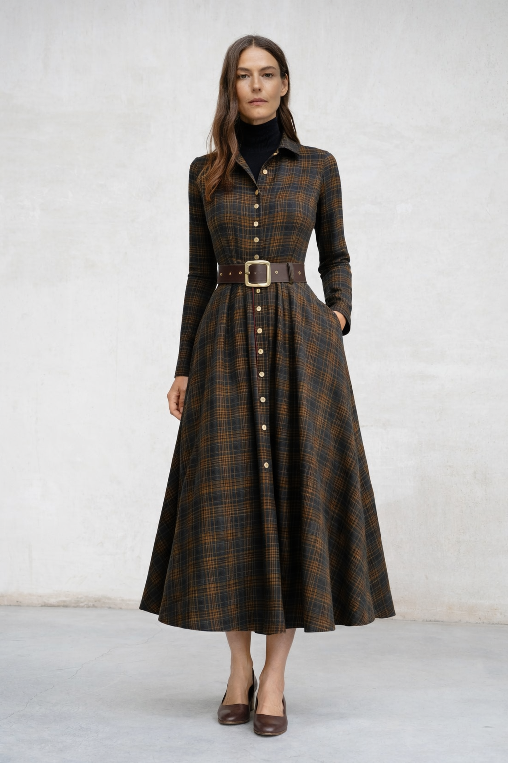 Guti | Vestido largo camisero a cuadros