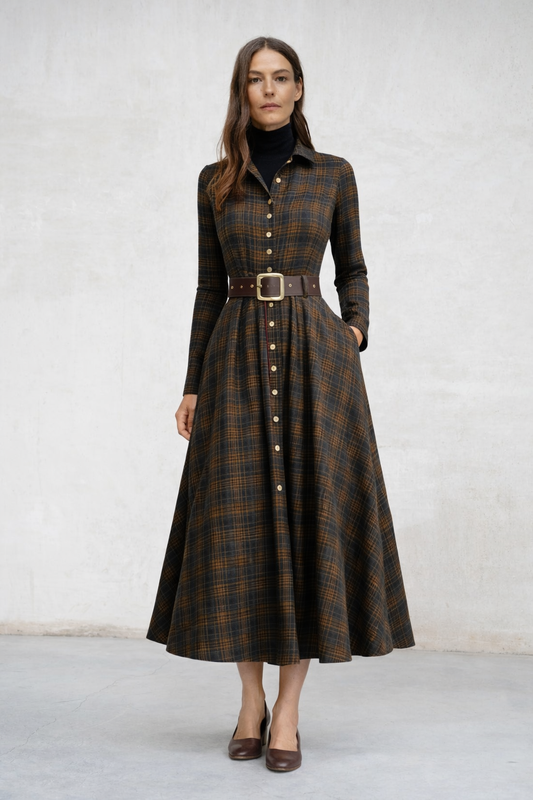 Guti | Vestido largo camisero a cuadros