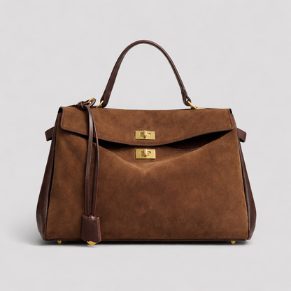 Bolso Mayfair en ante y piel Togo marrón oscuro