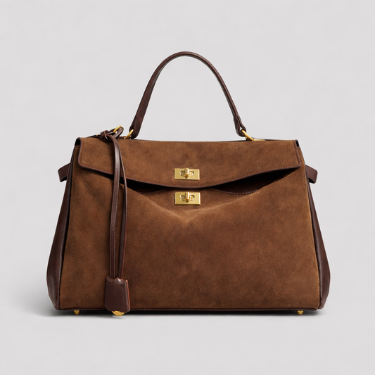 Bolso Mayfair en ante y piel Togo marrón oscuro
