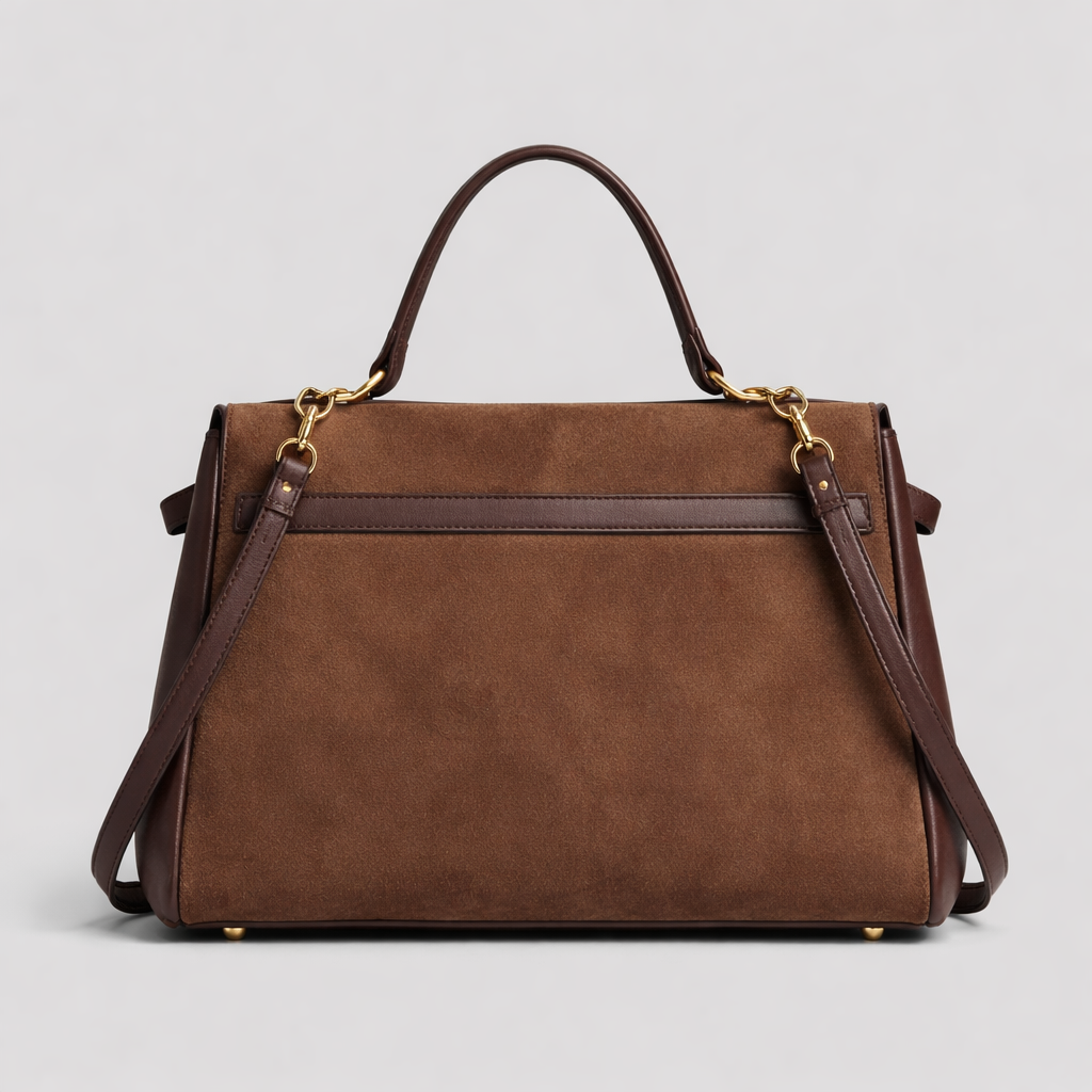 Bolso Mayfair en ante y piel Togo marrón oscuro