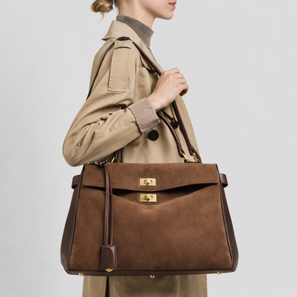 Bolso Mayfair en ante y piel Togo marrón oscuro