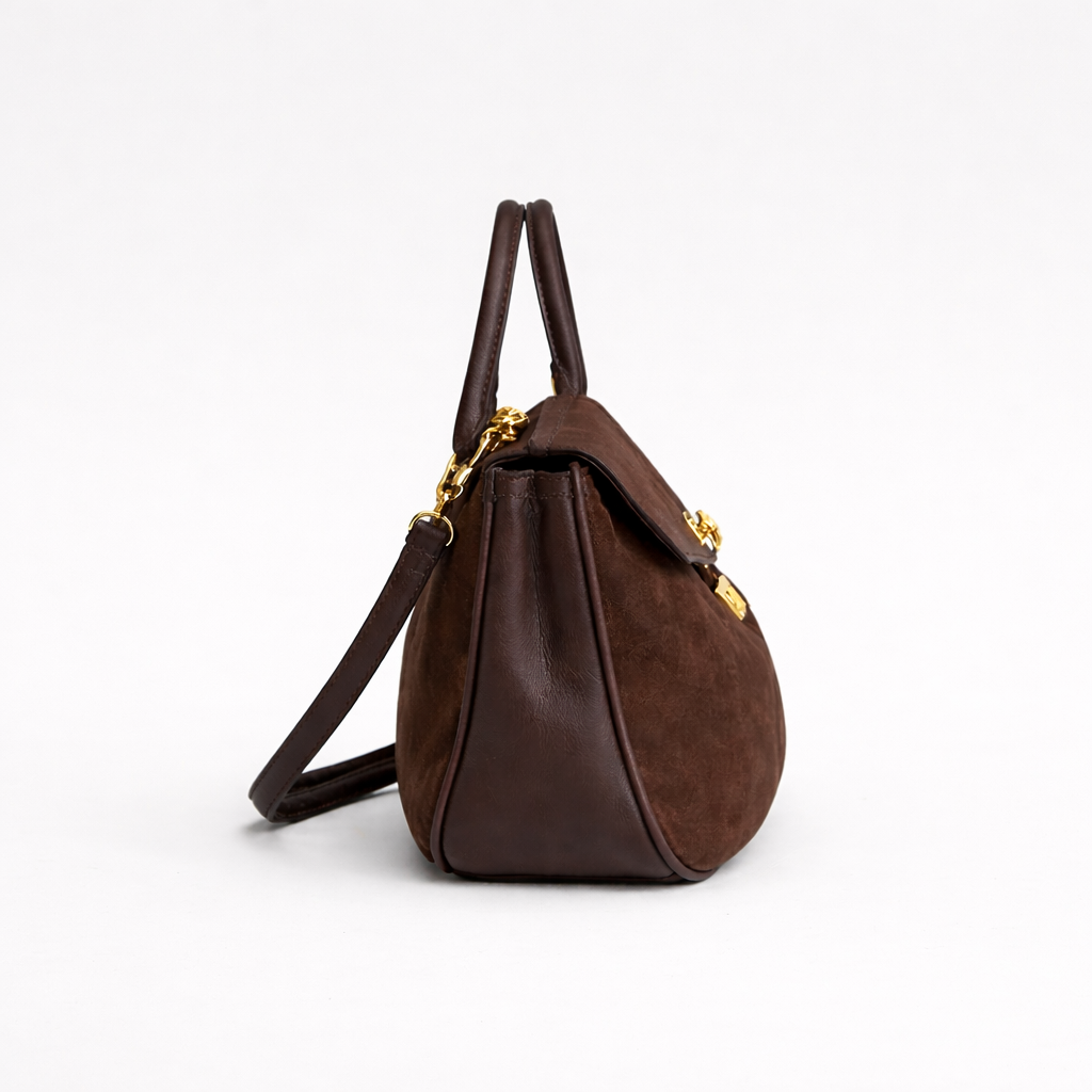 Bolso Mayfair en ante y piel Togo marrón oscuro