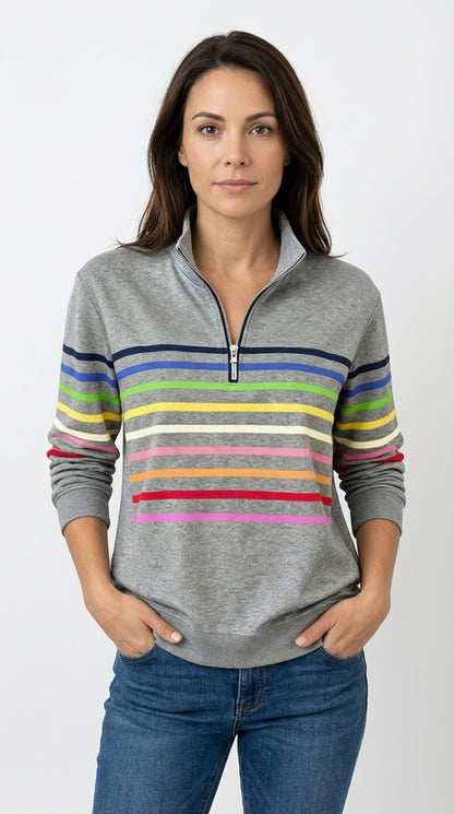 Carla - Sudadera Mujer Casual con Cremallera y Rayas Multicolor