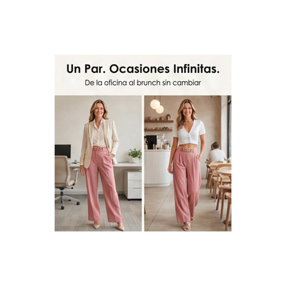 Florena™ Pantalones de talle alto y pierna ancha con detalle de cadena.