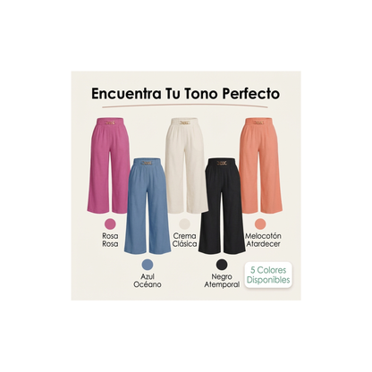 Florena™ Pantalones de talle alto y pierna ancha con detalle de cadena.