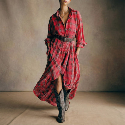 Abril | Vestido camisero a cuadros con cinturón