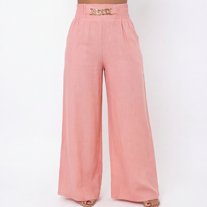 Florena™ Pantalones de talle alto y pierna ancha con detalle de cadena.