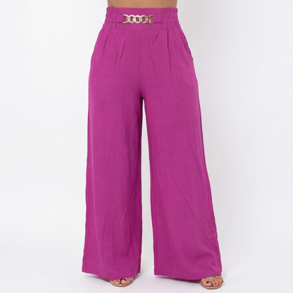 Florena™ Pantalones de talle alto y pierna ancha con detalle de cadena.