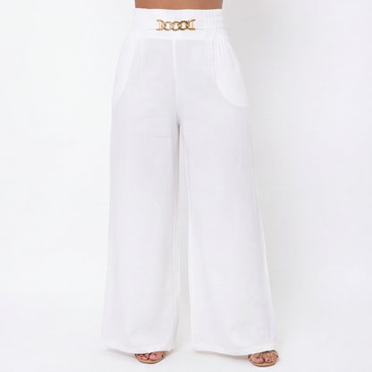 Florena™ Pantalones de talle alto y pierna ancha con detalle de cadena.