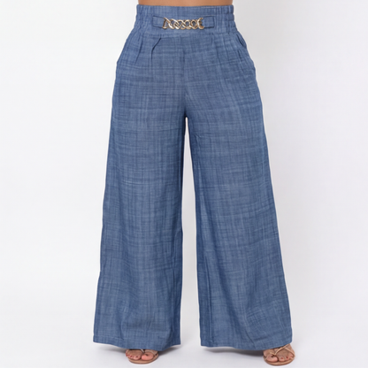 Florena™ Pantalones de talle alto y pierna ancha con detalle de cadena.