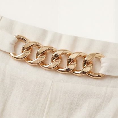 Florena™ Pantalones de talle alto y pierna ancha con detalle de cadena.
