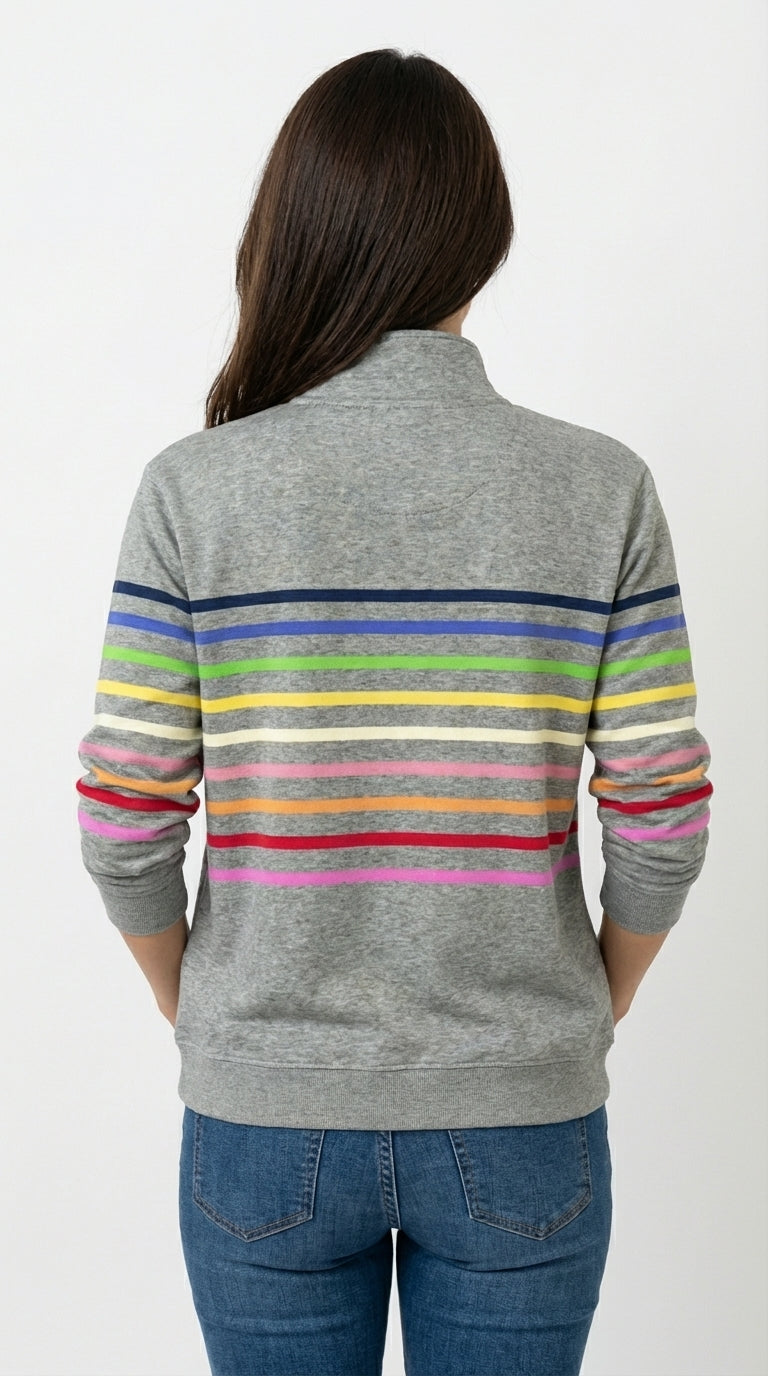 Carla - Sudadera Mujer Casual con Cremallera y Rayas Multicolor