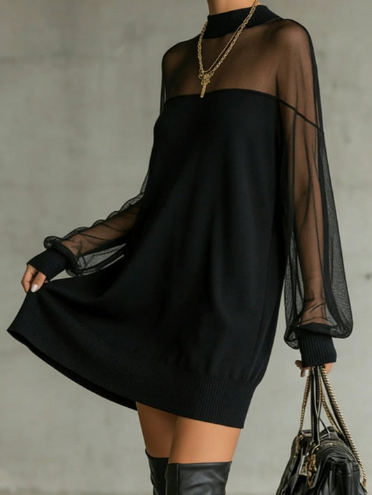Amélie™ | Elegante Vestido corto negro con mangas de malla