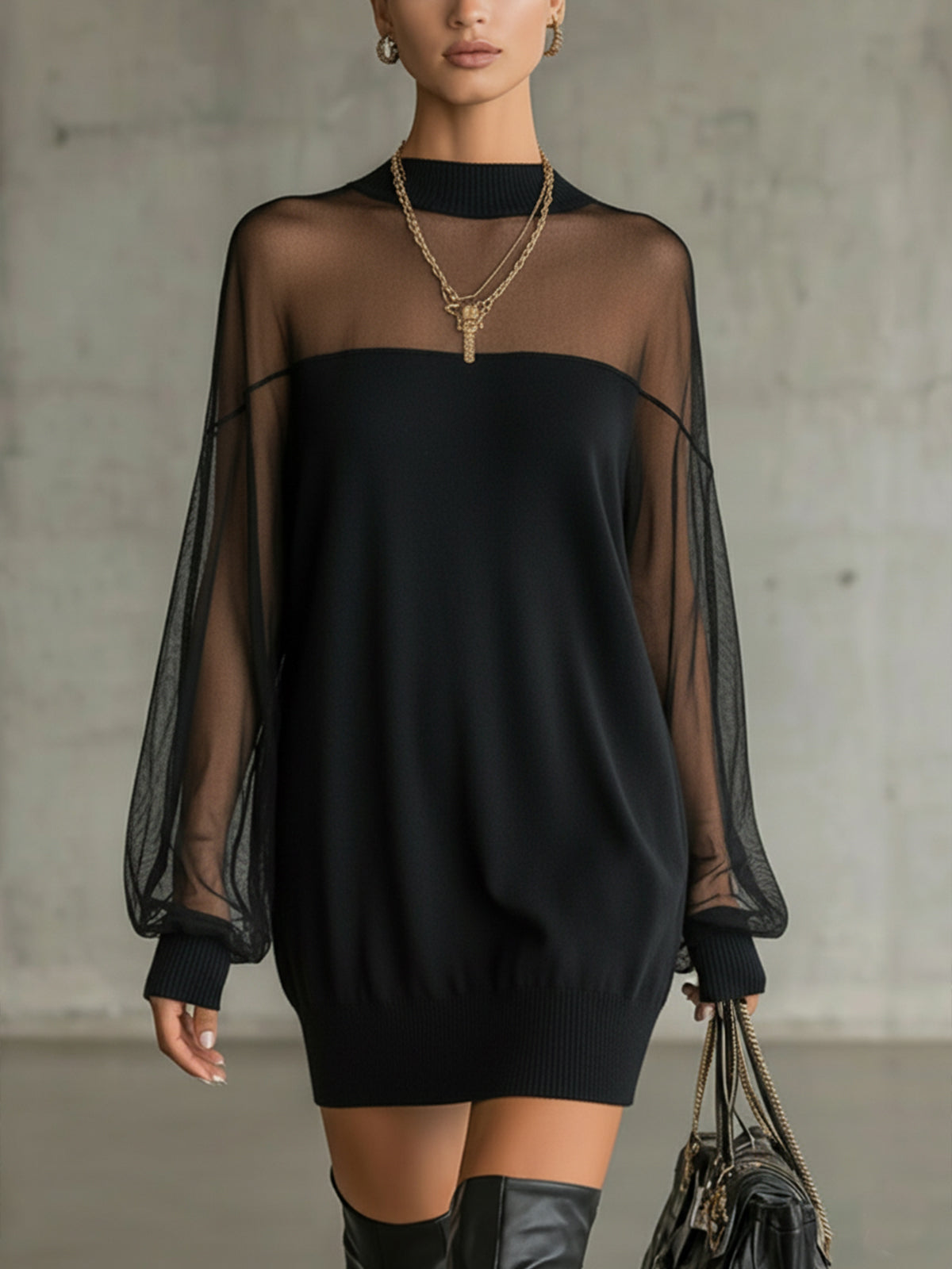 Amélie™ | Elegante Vestido corto negro con mangas de malla