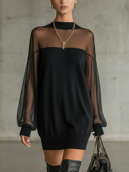 Amélie™ | Elegante Vestido corto negro con mangas de malla