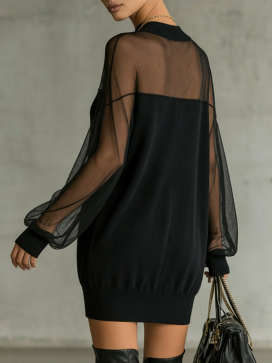 Amélie™ | Elegante Vestido corto negro con mangas de malla