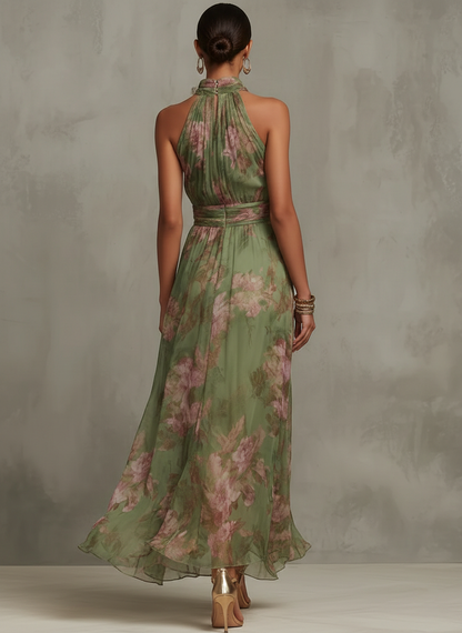 Florine™ | Vestido Maxi Verde con Estampado Floral