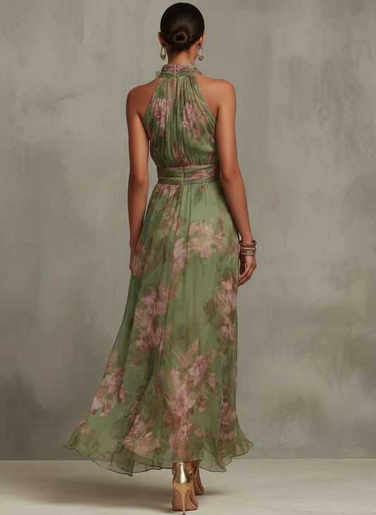Florine™ | Vestido Maxi Verde con Estampado Floral