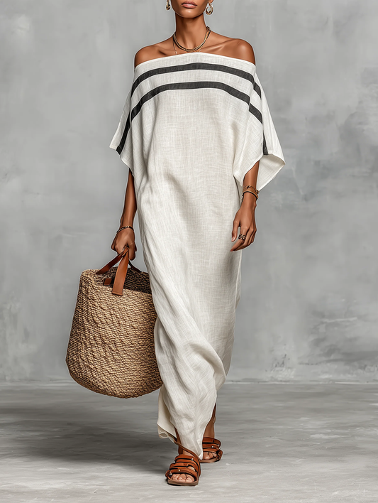 Aveline™ | Vestido maxi de hombros descubiertos con mangas murciélago