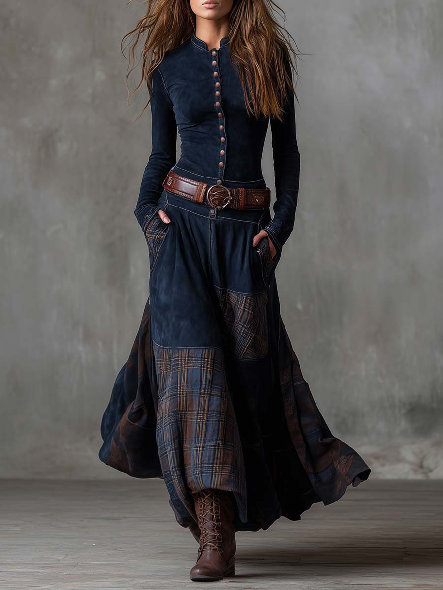 Azucena ║ Vestido maxi de ante con cinturón