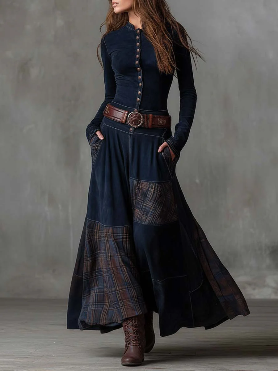 Azucena ║ Vestido maxi de ante con cinturón
