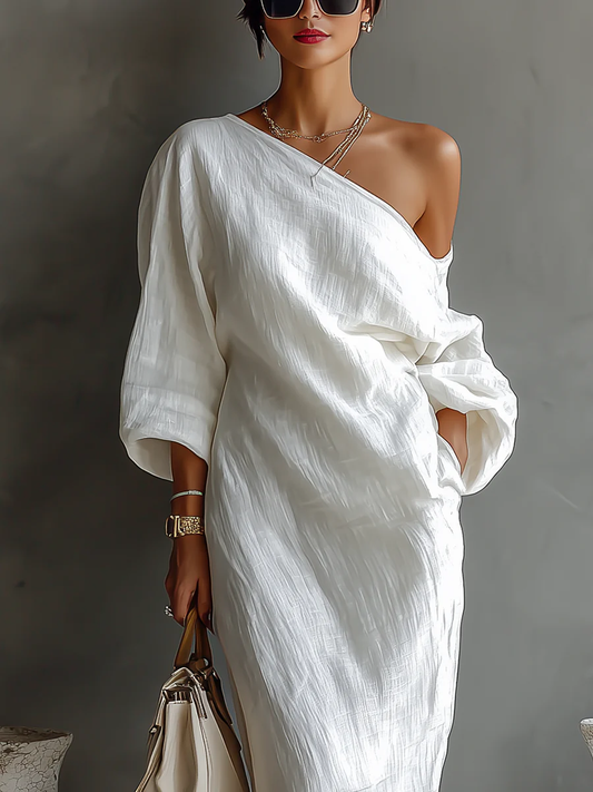 Elise™ | Elegante vestido maxi de un solo hombro en blanco