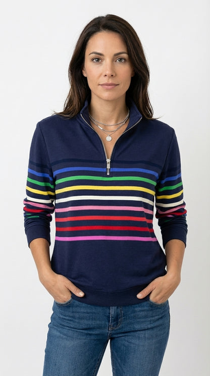Carla - Sudadera Mujer Casual con Cremallera y Rayas Multicolor