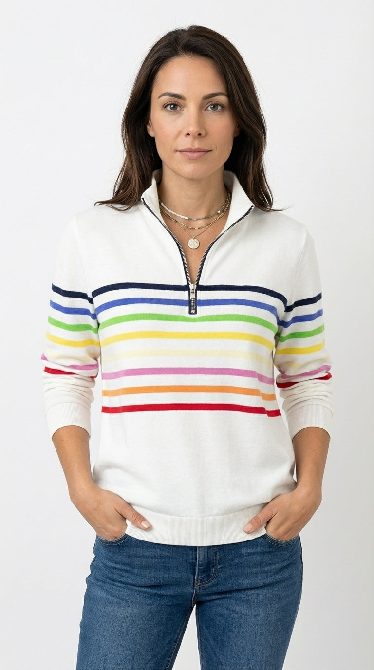 Carla - Sudadera Mujer Casual con Cremallera y Rayas Multicolor