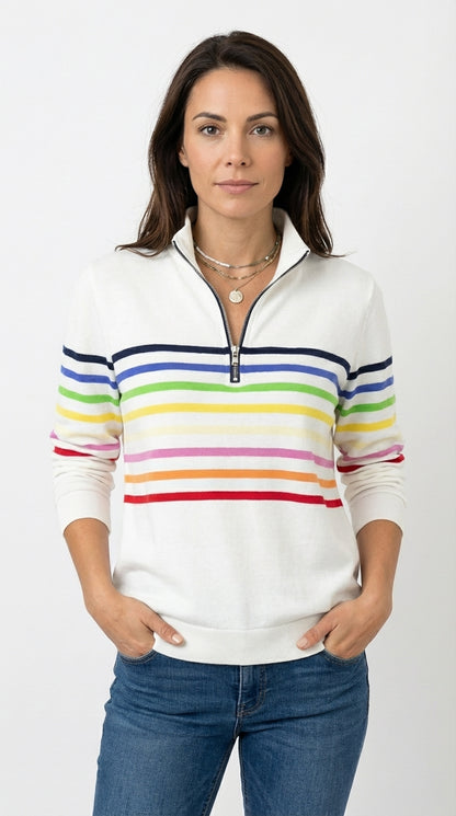 Carla - Sudadera Mujer Casual con Cremallera y Rayas Multicolor