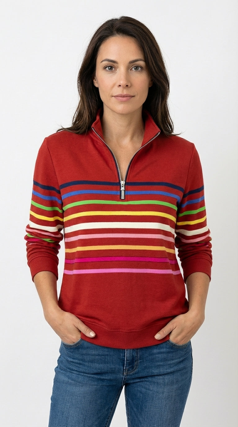Carla - Sudadera Mujer Casual con Cremallera y Rayas Multicolor