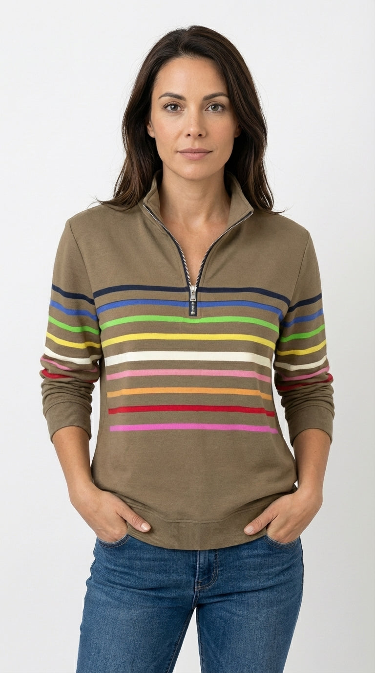 Carla - Sudadera Mujer Casual con Cremallera y Rayas Multicolor