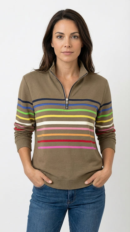 Carla - Sudadera Mujer Casual con Cremallera y Rayas Multicolor