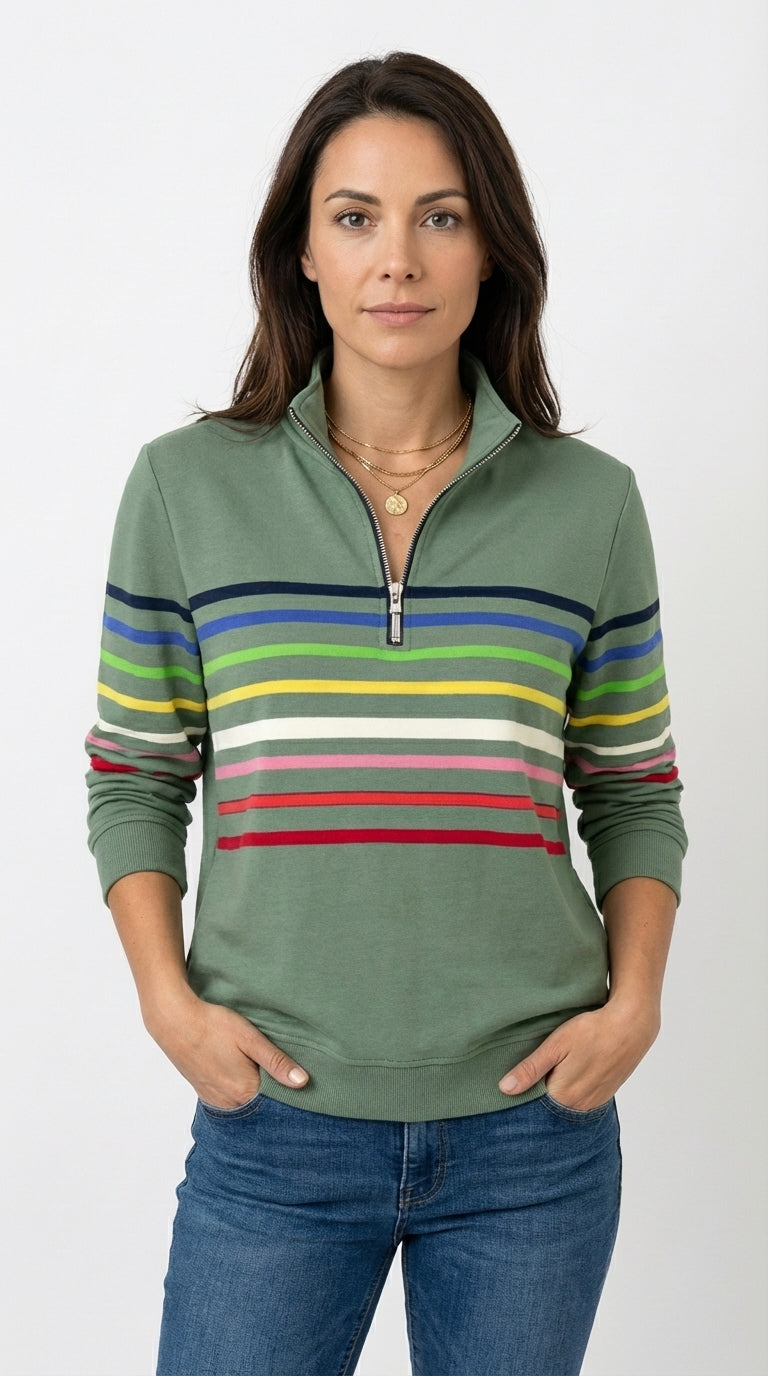 Carla - Sudadera Mujer Casual con Cremallera y Rayas Multicolor