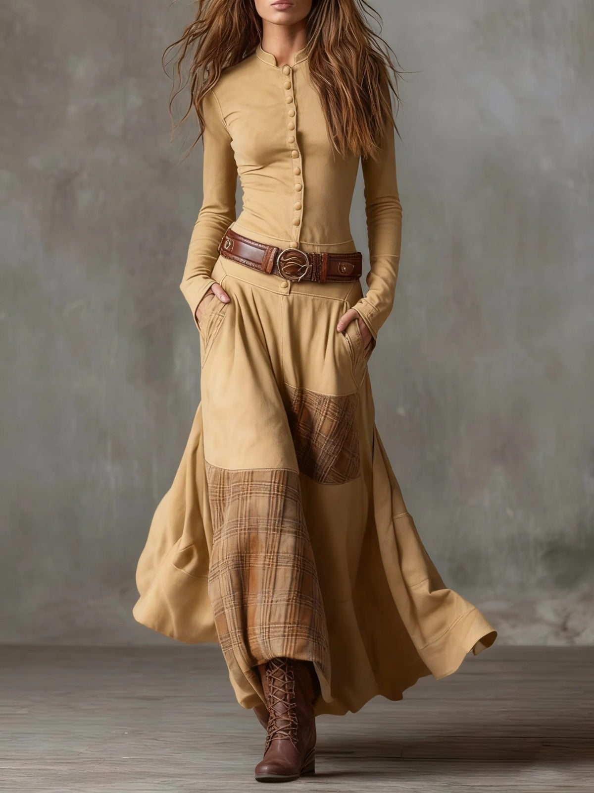 Azucena ║ Vestido maxi de ante con cinturón