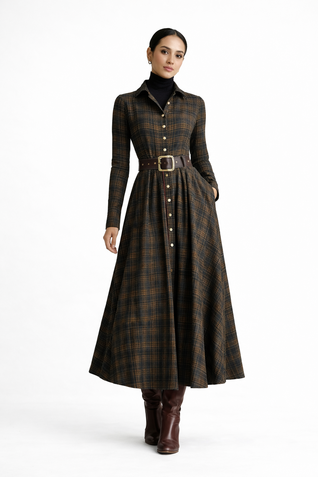 Guti | Vestido largo camisero a cuadros