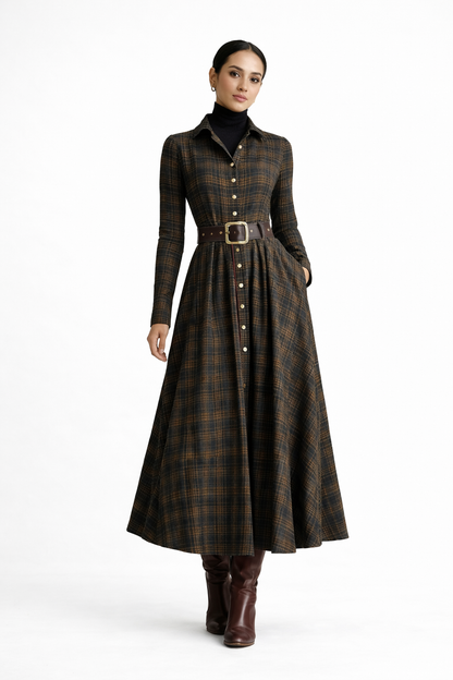 Guti | Vestido largo camisero a cuadros