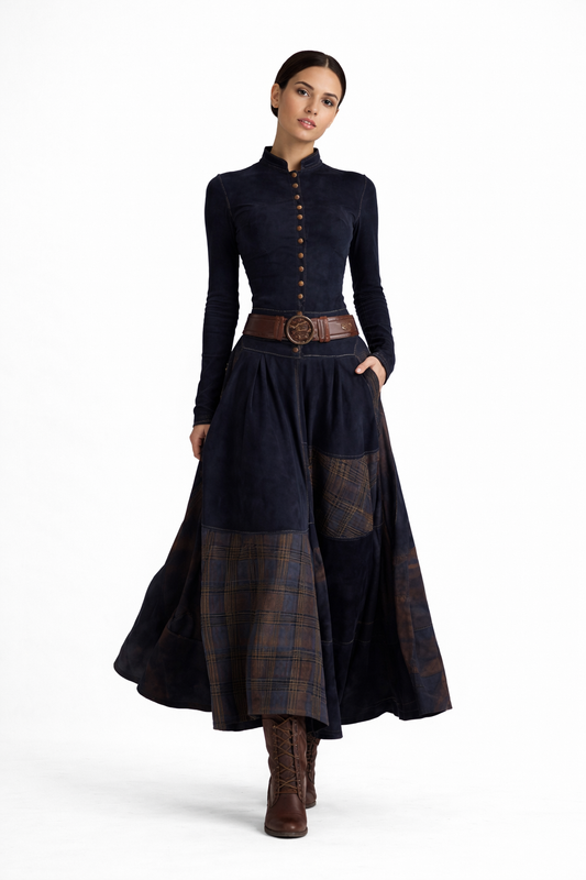 Azucena ║ Vestido maxi de ante con cinturón